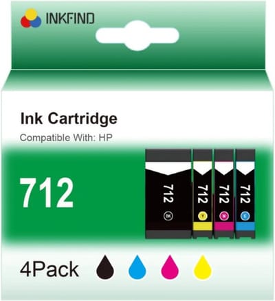 INKFIND 712XL Inktcartridge geschikt voor HP712 HP 712 HP712X HP 712X - Multipack 4 stuks (1 x Zwart, 1 x Cyaan, 1 x Magenta, 1 x Geel) - Hoge Capaciteit voor printers HP DesignJet T210 T230 T250 T630 T650 HP DesignJet Studio