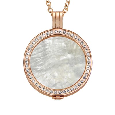 Quiges - Munthouder met Ketting en Munt 33mm Schelp Beige - RVS Rosegoudkleurig met Zirkonia - ERHS164
