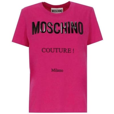 Moschino Heren Couture Glanzend Logo T-Shirt (Roze)