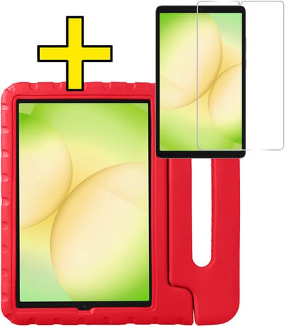 Hoes - Geschikt voor Samsung Galaxy Tab A11 - Met Screenprotector - Kinderhoes Shockproof Bumper - Kidsproof Case - Tablet Hoesje - Kinder Hoesje Cover - Rood