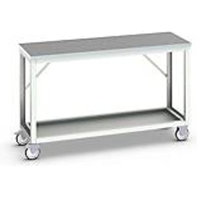 Bott verso verrijdbare werkbank, linoleumblad, 1 plank, met kruisschoorset, B 1500 x D 600 x H 930 mm, RAL 7035 lichtgrijs