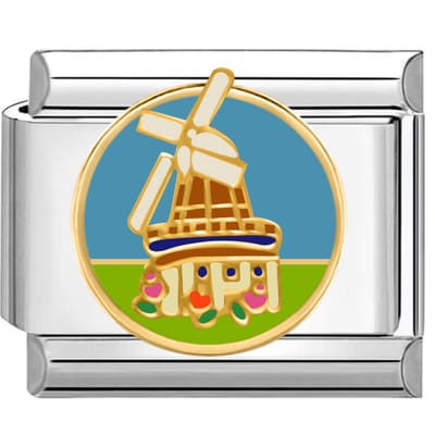 Quiges - Schakel - Bedel - 9mm - charms - Kleurrijk -Windmolen uit Nederland - Geschikt voor - armband - Schakelarmband - italy bedels armband
