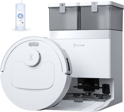 Ecovacs Deebot T30e Omni Robotstofzuiger Met Dweilfunctie - 25.000 Pa - ZeroTangle 3.0 anti-klit - Triple-V-hoofdborstel - Omni-station - Wit - 1000ml Schoonmaakmiddel