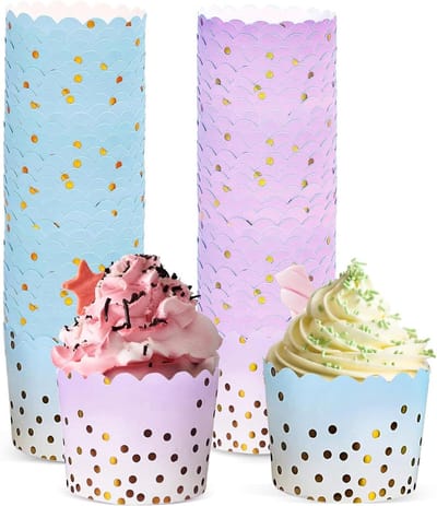 100 Stuks Cupcake Vormpjes en Muffin Bakjes van Papier, Ideaal voor Taart en Dessert (Roze + Paars)