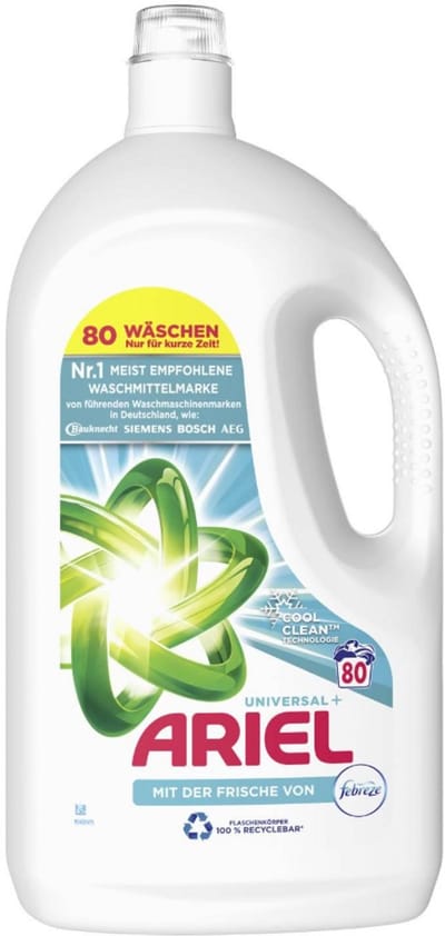 Ariel Wasmiddel Vloeibaar met Febreze - universal+ ( 4 liter - 80 Wasbeurten)