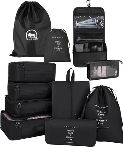 Tamarow Packing Cubes Set 11 Delig - Bagage Organizers - Travel Backpack Organizer - Kleding Organizer - Zwart