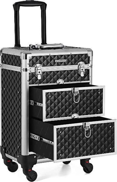 MIRA Home Beautycase - Make-up koffer - Met wieltjes - Hip - Aluminium - Zwart - 34x24x56