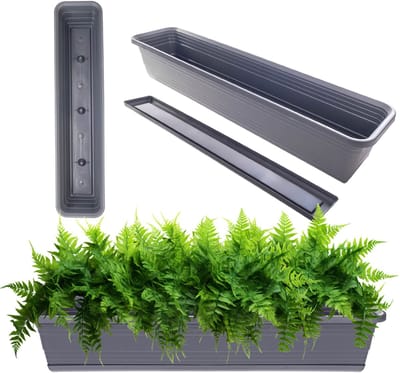 KADAX Wamat, set met onderzetter, met of zonder bloembakhouders, van kunststof, plantenbak, balustrade, bloempot (antraciet, 80 cm)