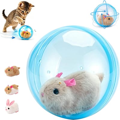 Automatisch rollende, interactieve kattenbal–Realistisch dierendesign – Beweegt en rolt uit zichzelf–360 graden draaibaar–Interactieve bal voor huisdieren (binnenshuis)–Geschikt voor katten en honden om achteraan te jagen en mee te spelen–Blauw