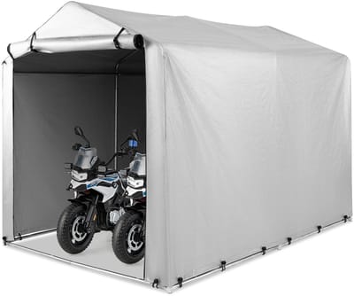 COSTWAY Garagetent 160 x 218 x 164 cm, waterdicht, met metalen frame en oprolbare deur met ritssluiting, tentgarage voor fietsen, motorfietsen, tuingereedschap (zilvergrijs)