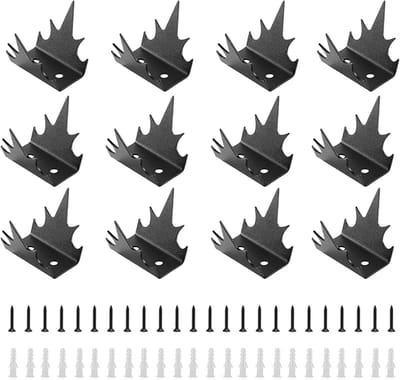 12-delige Antiklimspikes voor Tuinbeveiliging met 24 Zelftappende Schroeven en Rubberpluggen, Veiligheidsbescherming tegen Diefstal, Katten, Vogels en Eekhoorns