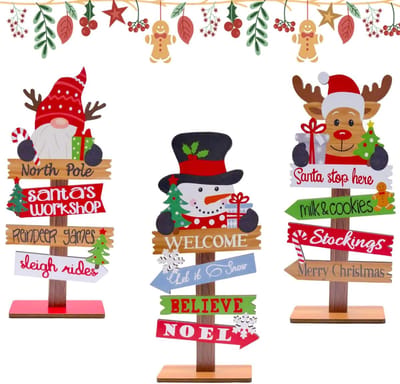 Set van 3 Houten Kerstdecoraties voor de Kerstboom - Santa Claus, Sneeuwman en Rendier voor Thuis, Kantoor en Eettafel Decoratie