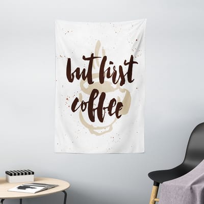 ABAKUHAUS Maar Eerst Koffietapijt, Om te zeggen Grungemok, Woonkamer Slaapkamer Wanddoek Zijdezacht Satijn Wandtapijt, 100 x 150 cm, Beige Wit