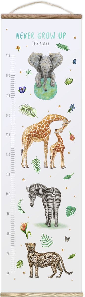 World of Mies - Groeimeter Never grow up - jungledieren groen - textielposter - kinderkamer