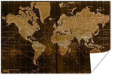 Poster 180x120 cm - Klassieke wereldkaart in het bruin - Posters - Kamer decoratie - Wanddecoratie woonkamer - Muurdecoratie slaapkamer XXL