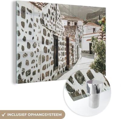 MuchoWow® Glasschilderij 150x100 cm - Schilderij acrylglas - Straat - Zomer - Architectuur - Foto op glas - Schilderijen