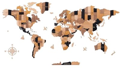 3D Houten Wereldkaart - Multilayer Decoratieve Wandkunst voor Thuis & Kantoor