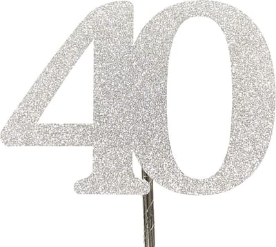 Taartdecoratie |Taarttopper| Taartversiering| Verjaardag| Cijfers| 40| Zilver glitter| 14 cm| karton