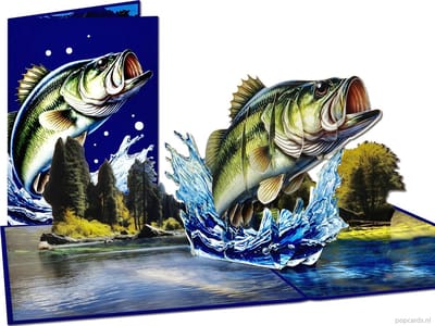 Popcards pop-up kaart - Vis die spectaculair uit het water springt | Baars Visliefhebbers Hengel Hengelsport Zee Meer 3D kaart wenskaart