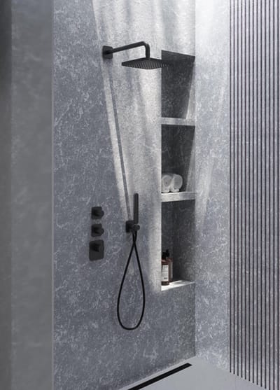 Hotbath Gal IBS40 inbouw regendoucheset met staafhanddouche aan houder en 22cm vierkante hoofddouche aan 35cm wandarm geborsteld gunmetal PVD