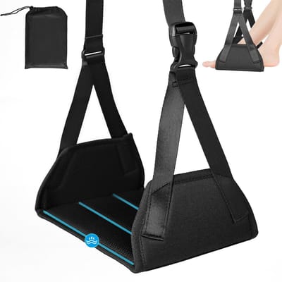 Dailygoods- Voetensteun Draagbaar - Verstelbare Reisvoetensteun - Antislip - Ergonomisch - Natuurlijk Bamboe - Tot 40 kg Belastbaar - Voetenhangmat