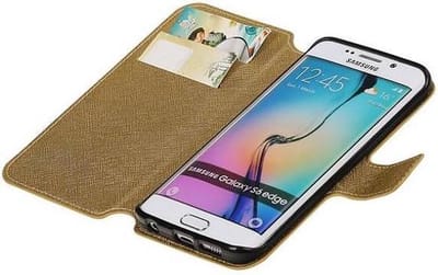 Cross Pattern TPU Bookstyle Hoesje - Wallet Case Telefoonhoesje - Geschikt voor Samsung Galaxy S6 Edge G925F Goud