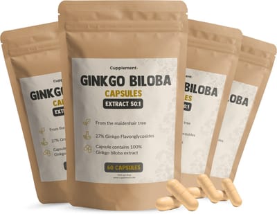 Cupplement Ginkgo Biloba 12.000 mg per dagdosering Combideal 4x 60 Capsules - Nootropics ginko - Vegan - Zonder toevoegingen - Lab getest - 60 dagen voorraad per zakje