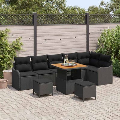 vidaXL - Tuinbank - Set - 9 - st - Zwart - poly - rattan