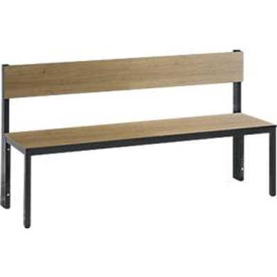 Basic Plus bank, 1-zijdig, rugleuning, zonder schoenenrek, 4-poots onderstel zwartgrijs RAL 7021, B 1500 mm, decor eiken Ser.