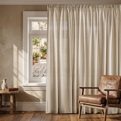 Maison Elara Transparante Vitrage Gordijnen Kant en Klaar Plooiband 1 Stuk 300x220 cm Beige - Lichtdoorlatend Linnen Gordijn voor Woonkamer Slaapkamer