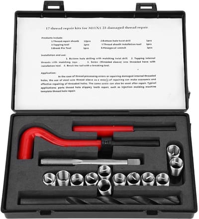 Dailygoods- Draadreparatieset 17 Stuks - M11 x 1,25 - Roestvrij Staal - Spiraalboor - Schroeftap - Draadreparatie-inzetstukken - Schroefdraadset
