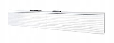 Design TV-Meubel 180 cm – RTV Meubel met 3D Golfpatroon – Hangend of Staand – 2 Deuren – Wit Mat – Voor TV's tot 77 inch