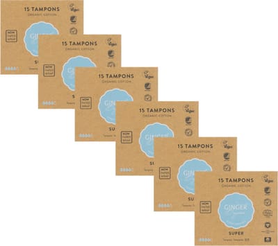 Ginger Organic Super Tampons - 6 stuks - Biologisch - Super absorberend - Natuurlijk