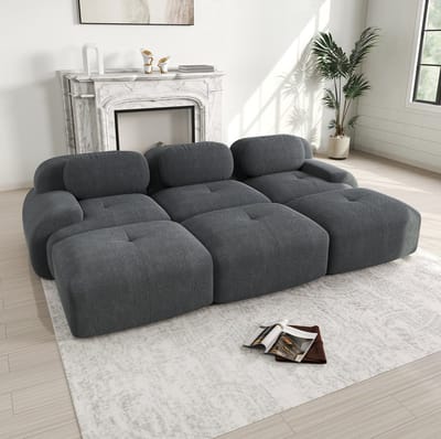 DESMIU Bank - Modulaire 3-Zits Set Met 3 Hockers - Montagevrij En Ergonomisch - Voor Woonkamer En Thuisbioscoop - Cord Grijs