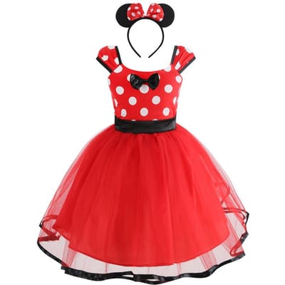 Robe Fille pour 1-8 Ans Vêtements d'Été Enfants Mignonne Souris Pois Robe Filles Fête d'Anniversaire Costume de Noël 110(3T)