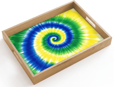 Dienblad hout 40x30 cm - Schootdienblad - Spiraal - Groen - Draaiend - Borrelplank rechthoek - Plateau dienbladen