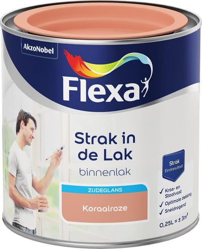 Flexa Strak in de Lak - Watergedragen - Zijdeglans - koraalroze - 0,25 liter