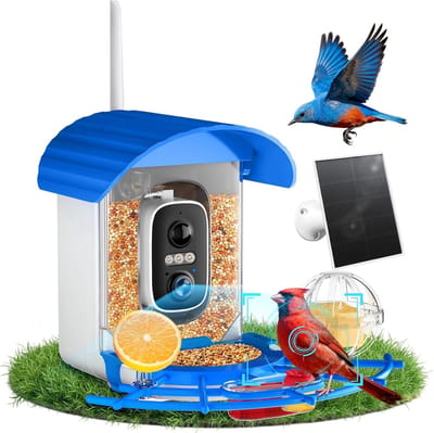 Vogelvoederhuisje met camera, 2K HD, werkt op zonne-energie, AI-vogelherkenning, full-colour nachtzicht, onmiddellijke melding en automatische opname van vogelvideo's, IP65, 5200 mAh, 2,4 GHz