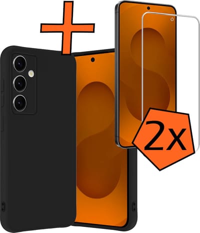 Hoes - Met 2x Screenprotector - Geschikt voor Samsung Galaxy S25 FE - Sterk & Shockproof - Back Cover - Siliconen Case - Telefoon Hoes - Zwart