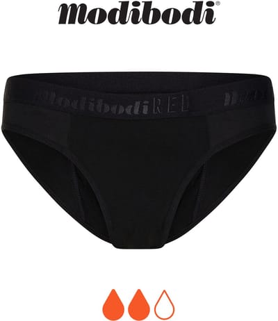 Modibodi Menstruatie Ondergoed Normaal Absorberend Tiener Hipster Bikinislip Normaal Zwart Y14-16