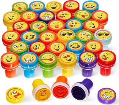 The Twiddlers – 36 Emoji Smiley Zelfinktende Stempels voor Jongens & Meisjes - Verjaardagen, Kinderfeestjes, Speelgoed, School, Uitdeelcadeautjes, Traktaties