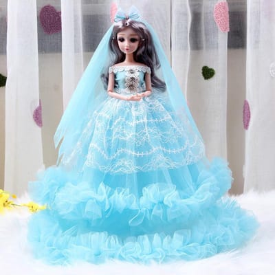 45cm Prinsespop Kleding Slepende Trouwjurk Kinderen Cadeau Mode Speelgoed Accessoires Huisdecoratie blauw