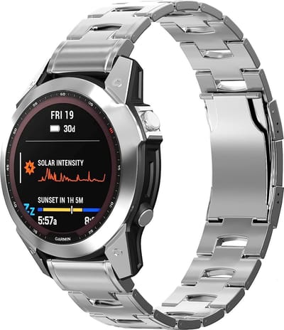 By Qubix - Geschikt voor Garmin bandje - 26mm Quickfit - Titanium schakelband - Zilver - Geschikt voor Garmin Fenix 7X / 6X / 5X