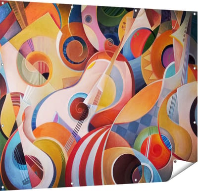 Gards Tuinposter Kleurrijke Gitaar Achtergrond - Abstract - 150x120 cm - Tuindoek - Tuindecoratie - Wanddecoratie buiten - Tuinschilderij