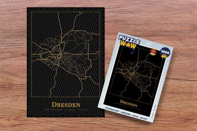 Puzzel Stadskaart - Dresden - Goud - Zwart - Legpuzzel - Puzzel 1000 stukjes volwassenen - Plattegrond