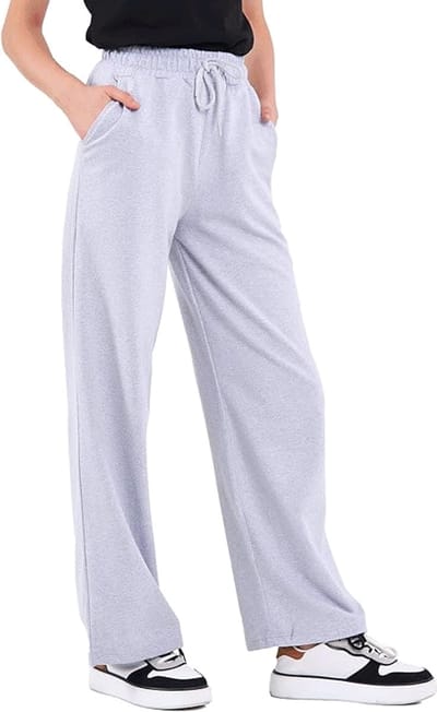 COMEOR - Joggingbroek voor dames - lange katoenen trainingsbroek - losse sweatpants met elastische tailleband en rechte pijpen - Grijs - S