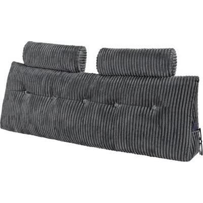 VEVOR Hoofdbordkussen Wigkussen (Queen Size) met 2 Zijzakken en 2 Hoofdsteunen, Bedwigkussen met Wasbare Flanellen Doek, voor Lezen Spelen Werken Grijs (1510 x 205 x 530 mm)