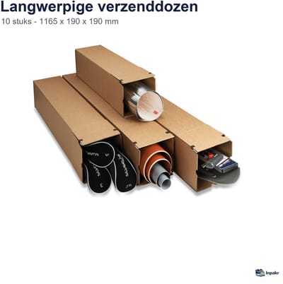 Inpakr Langwerpige Verzenddozen 10 stuks - 1165 x 190 x 190 mm - Enkelgolf - Bruin