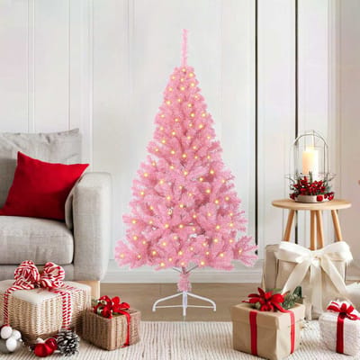 vidaXL Kunstmatig Voorverlicht Kerstboom met 150 LED Roze 120 cm PVC