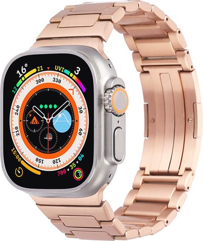 Stalen bandje - RVS - geschikt voor Apple Watch 1/2/3/4/5/6/7/8/9/10/11/ SE (1,2,3) met maat 38 mm / 40 mm / 41 mm en 42 mm (Watch 10/11) - rosegoud